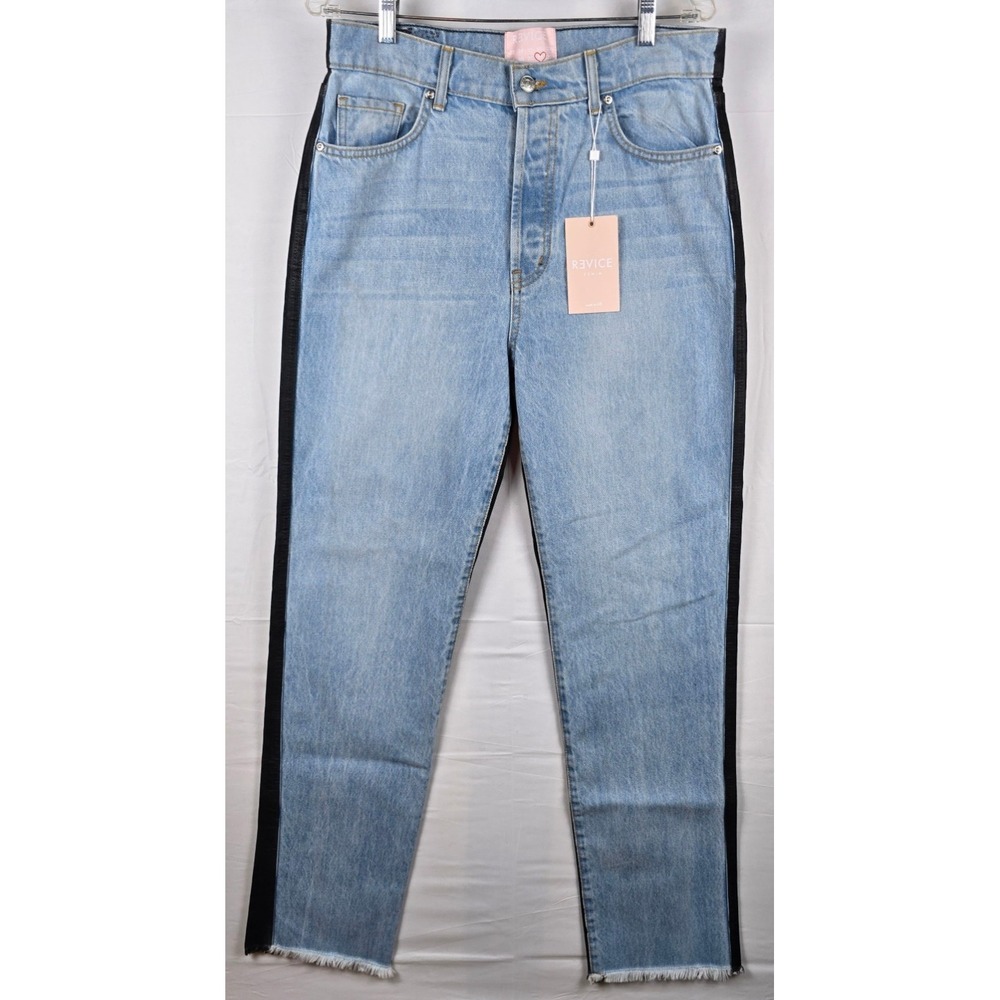 Revice Ex-Boyfriend Jeans Harlow Wash Light Blue Black Back Raw Hem NWT Sz 31‎
